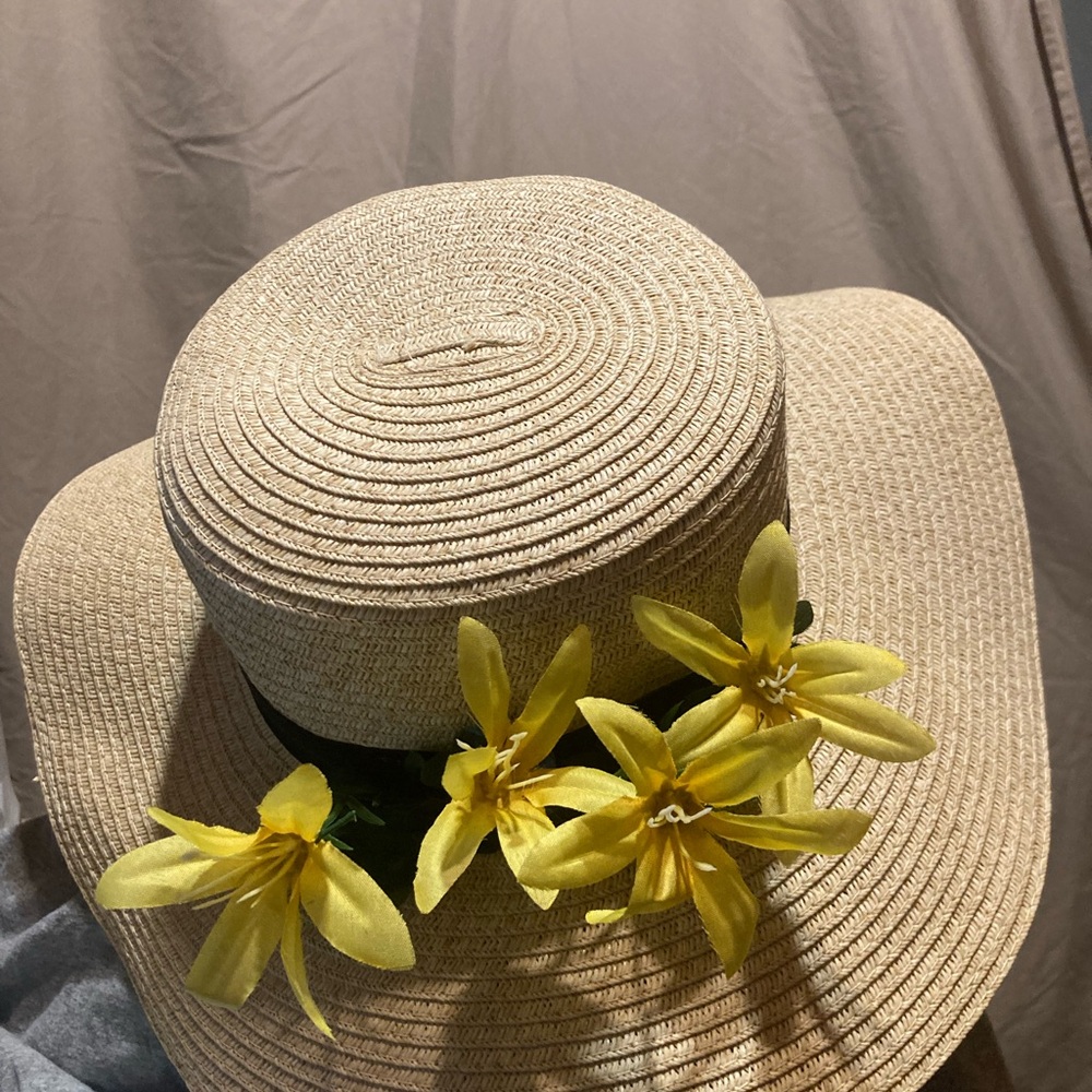 H&M Tan Hat with Yellow Floral Accents